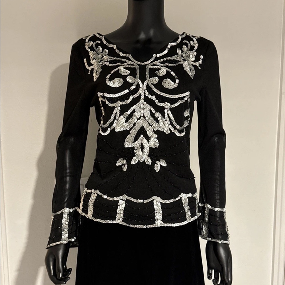 Alexandra Rosati Beaded Top Black with Silver Sequins Women's Size M NWT